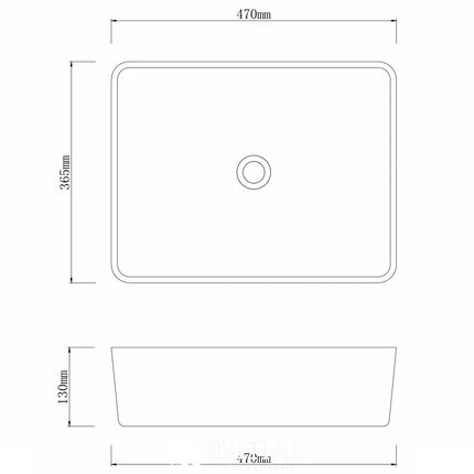 Porcelain Above Counter Basin Rectangle 470X365X130 ,