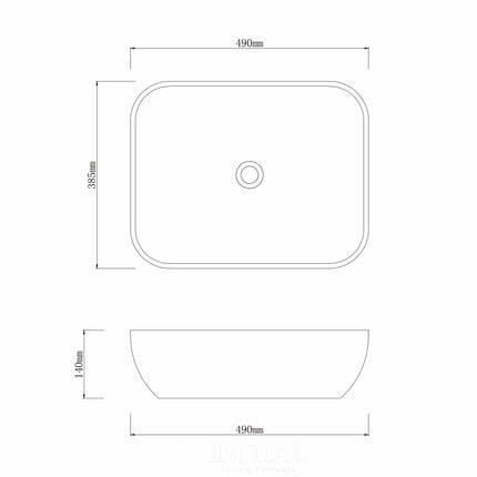 Porcelain Above Counter Basin Rectangle 490X385X140 ,