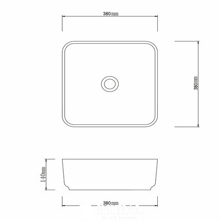 Porcelain Above Counter Basin Square 380X380X140 ,