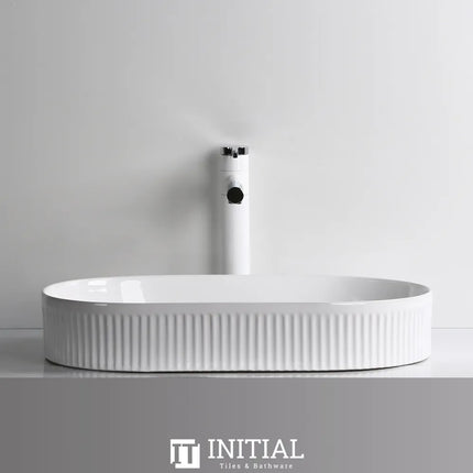 Above Counter Basin Fluted Oval Gloss White 595X375X105 ,