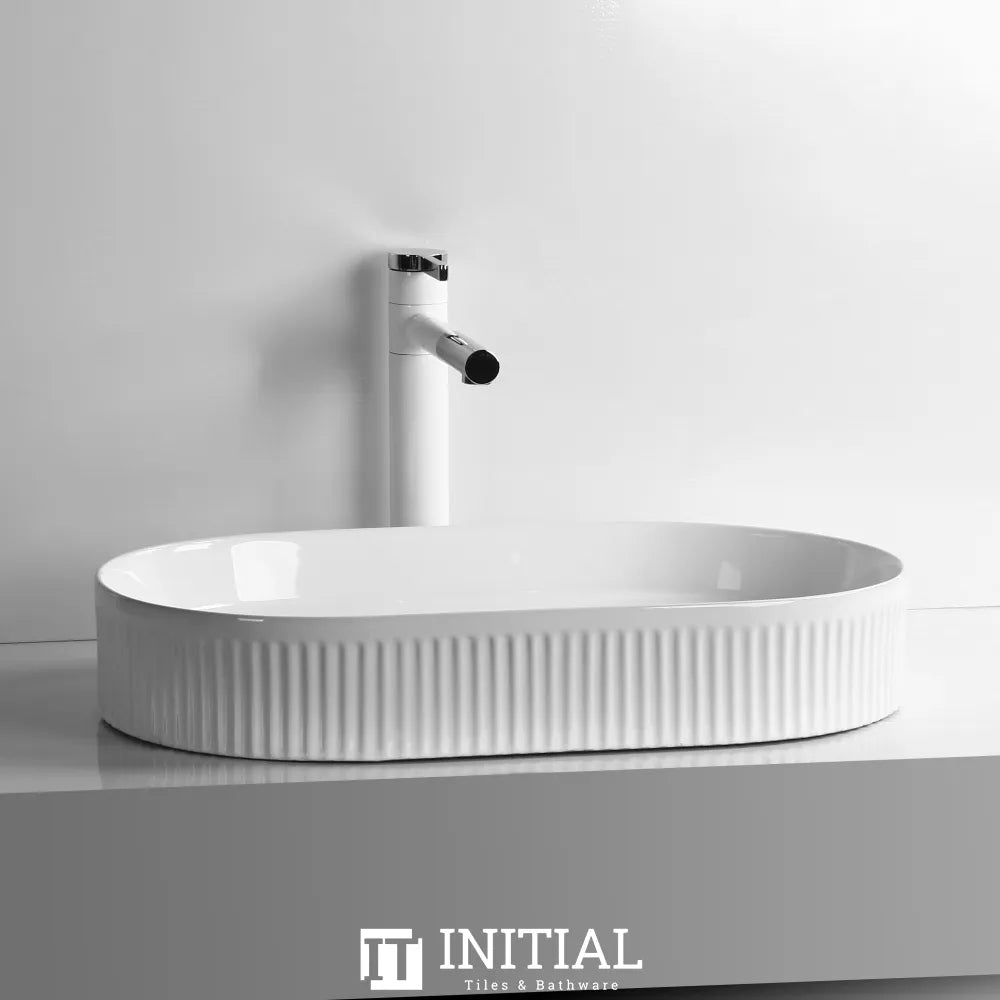 Above Counter Basin Fluted Oval Gloss White 595X375X105 ,