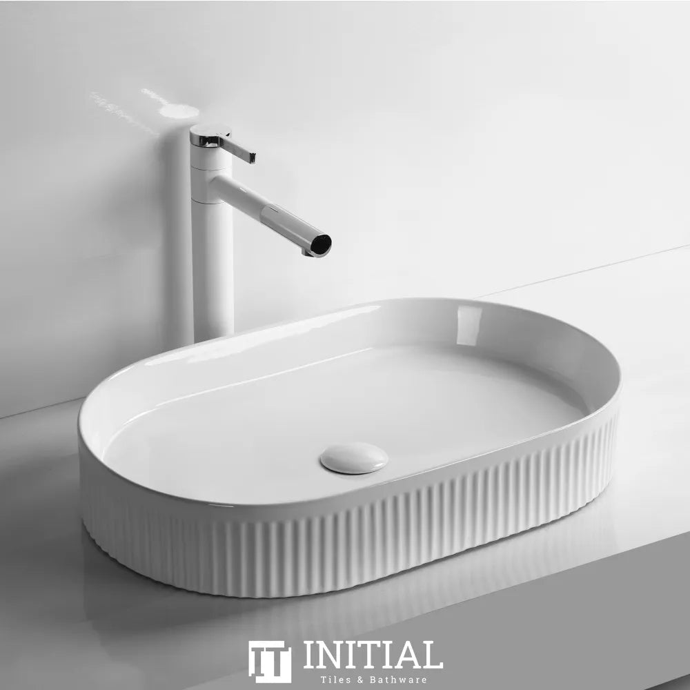 Above Counter Basin Fluted Oval Gloss White 595X375X105 , Default Title