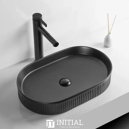 Above Counter Basin Fluted Oval Matte Black 595X375X105 , Default Title