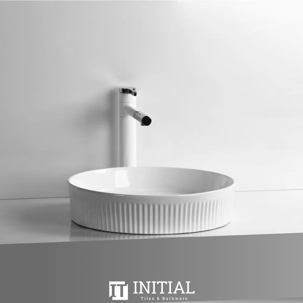Above Counter Basin Fluted Round Gloss White 405X405X100 ,