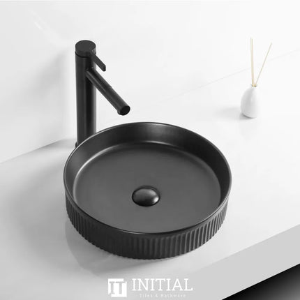 Above Counter Basin Fluted Round Matte Black 405X405X100 , Default Title