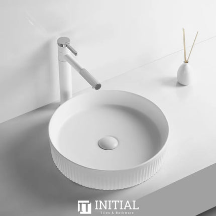 Above Counter Basin Fluted Round Matte White 405X405X100 , Default Title