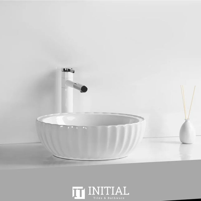 Above Counter Basin Gloss White Fluted Round 400X400X135 ,