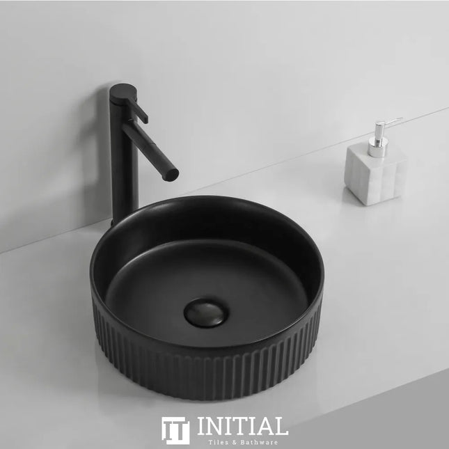 Above Counter Basin Fluted Round Matte Black 360X360X120 , Default Title