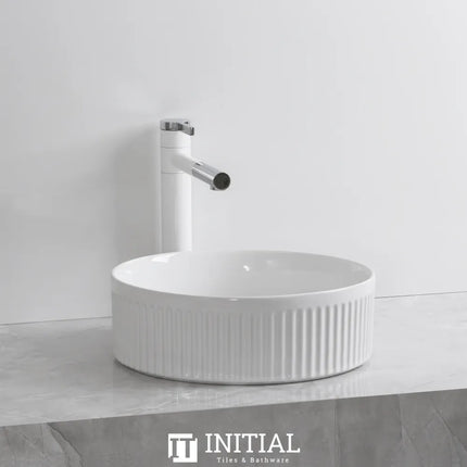 Above Counter Basin Fluted Round Gloss White 360X360X120 ,