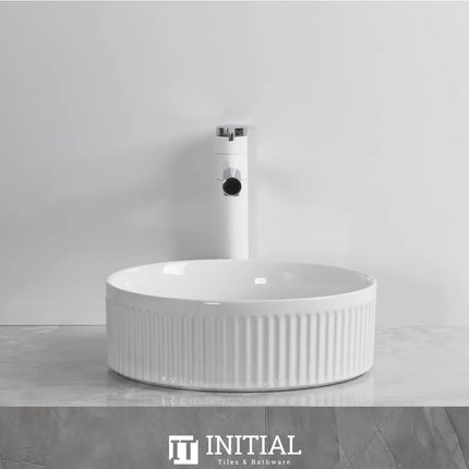 Above Counter Basin Fluted Round Gloss White 360X360X120 ,