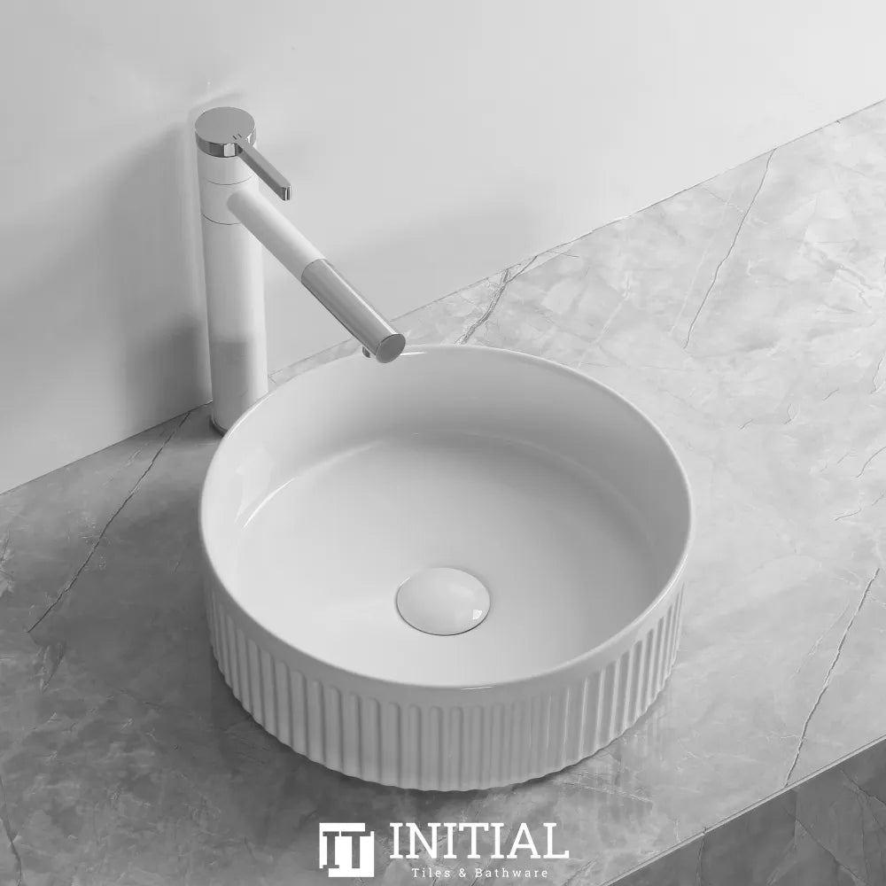 Above Counter Basin Fluted Round Gloss White 360X360X120 , Default Title