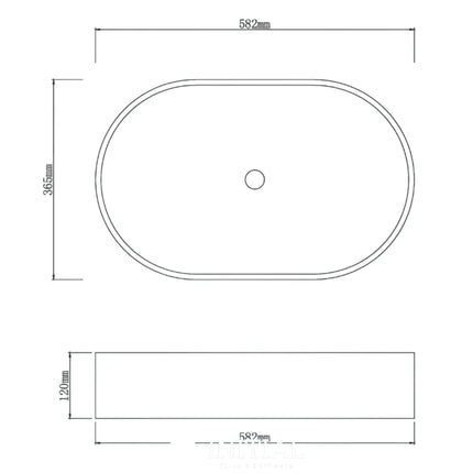 Concrete Above Counter Basin Matt Grey Oval 582X365X120 ,