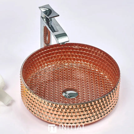 Above Counter Tempered Glass Basin Red Mosaic Triangle Round 395X395X125 , Default Title