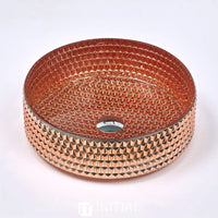 Above Counter Tempered Glass Basin Red Mosaic Triangle Round 395X395X125 ,