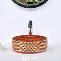 Above Counter Tempered Glass Basin Red Mosaic Triangle Round 395X395X125 ,