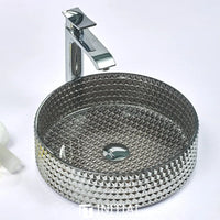 Above Counter Tempered Glass Basin Grey Mosaic Triangle Round 395X395X125 , Default Title