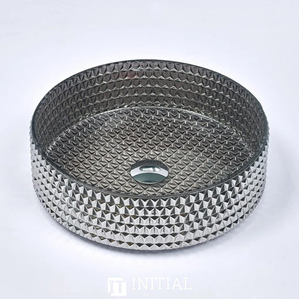 Above Counter Tempered Glass Basin Grey Mosaic Triangle Round 395X395X125 ,