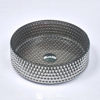 Above Counter Tempered Glass Basin Grey Mosaic Triangle Round 395X395X125 ,