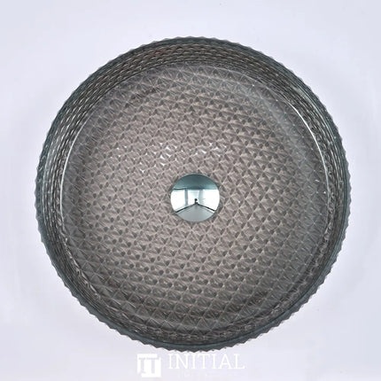 Above Counter Tempered Glass Basin Grey Mosaic Triangle Round 395X395X125 ,