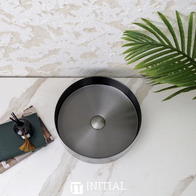 Handmade Stainless Steel Basin Round Gun Metal Grey 380X110 ,
