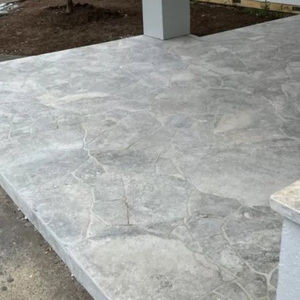 Stone Silver Travertine Crazy Pave Raw Cut 20mm