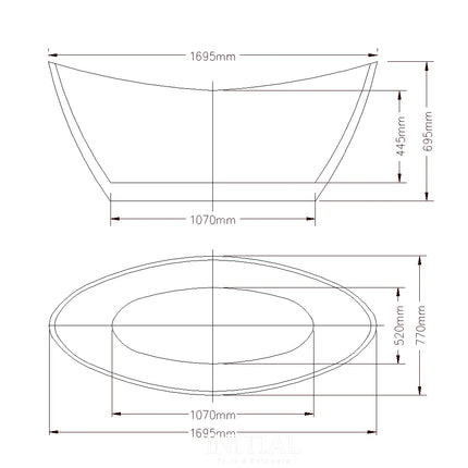 Rika 1700 Freestanding Bathtub Gloss White Non-Over Flow 1695X775X695 ,