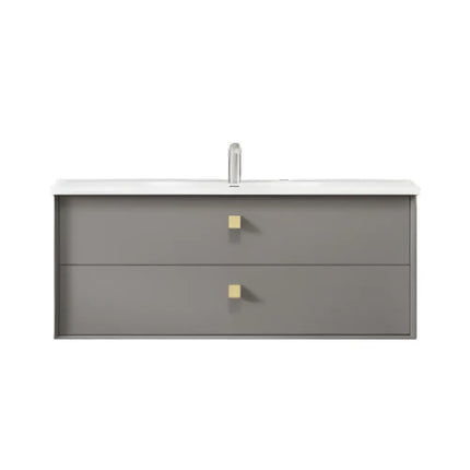 Otti Hugo Wall Hung Vanity with 2 Drawers Soft Close Doors Matt Grey 1190W X 550H X 460D , With Ceramic Top None