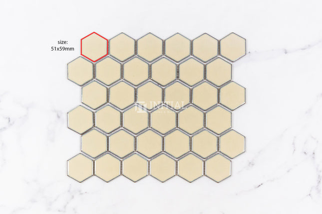Mosaic Glazed Hexagon 51x59mm Gloss Antique Beige ,