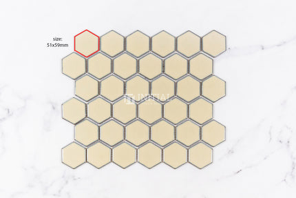 Mosaic Glazed Hexagon 51x59mm Gloss Antique Beige ,