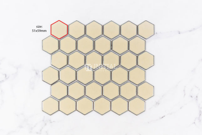 Mosaic Glazed Hexagon 51x59mm Gloss Antique Beige ,