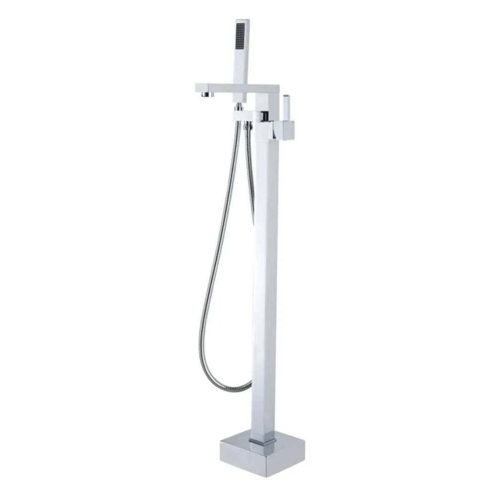 Bathroom Block Series Freestanding Bath Mixer With Hand held Shower Chrome ,