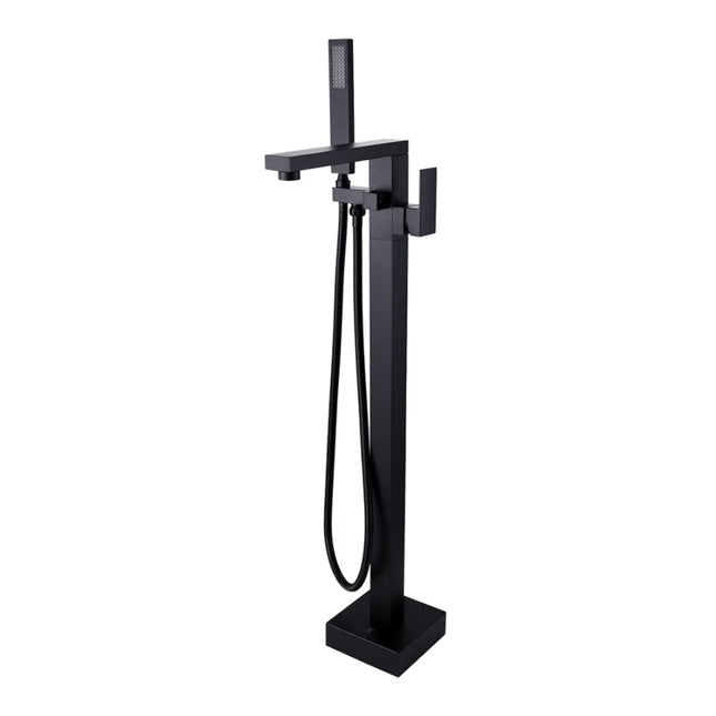 Bathroom Block Series Freestanding Bath Mixer With Hand held Shower Matt Black ,