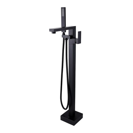 Bathroom Block Series Freestanding Bath Mixer With Hand held Shower Matt Black ,