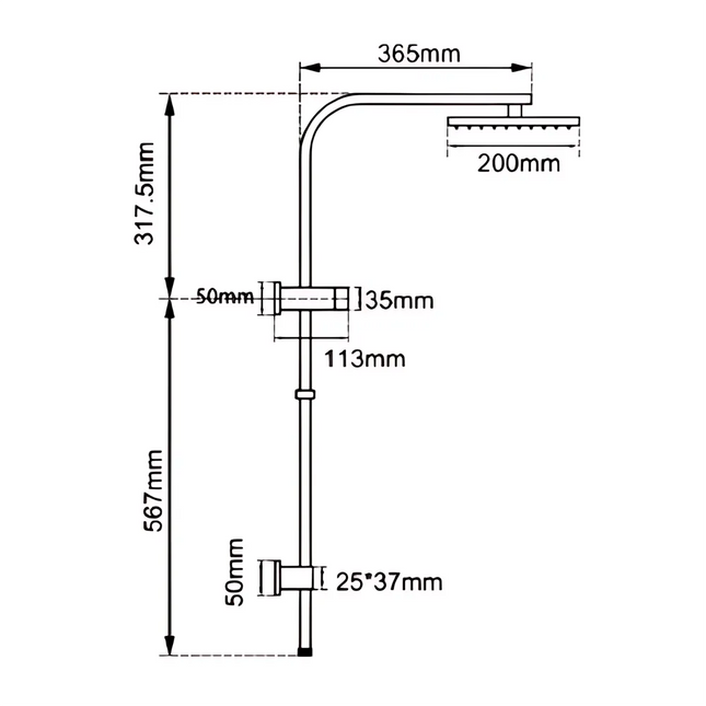 Block Series 8'' Square Top Water Inlet Shower Combination Gun Metal Grey ,