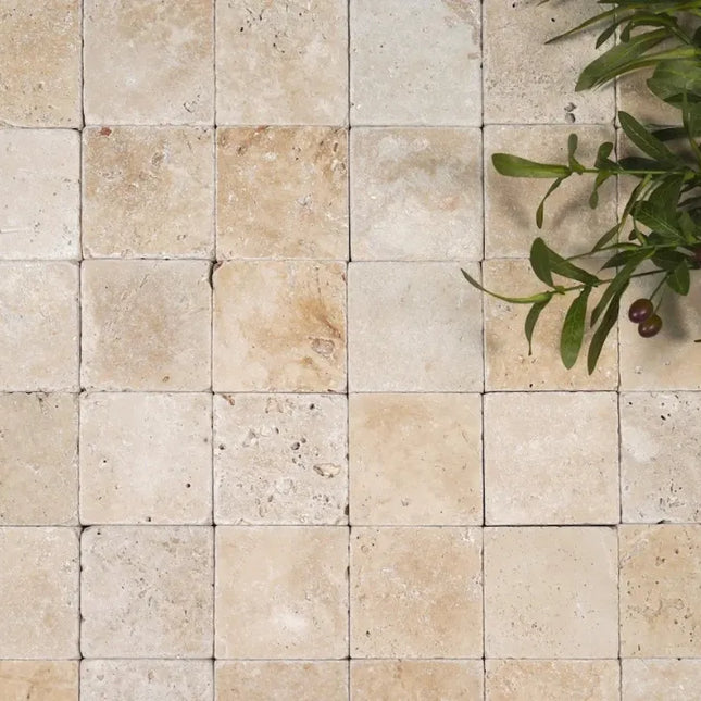 Outdoor Stone Ivory Travertine Tumbled Cobblestones 100X100X30mm ∣ 200X100X30mm