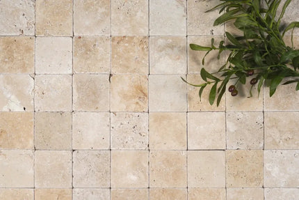 Outdoor Stone Ivory Travertine Tumbled Cobblestones 100X100X30mm ∣ 200X100X30mm