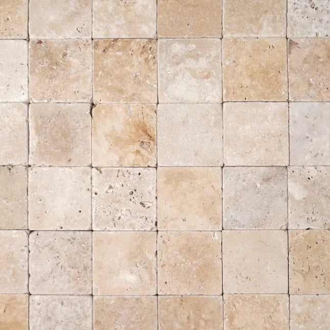Outdoor Stone Ivory Travertine Tumbled Cobblestones 100X100X30mm ∣ 200X100X30mm