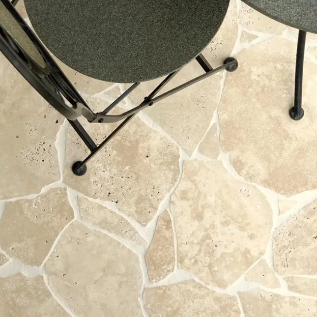 Outdoor Stone Crazy Paving Ivory Travertine 250~600X20mm