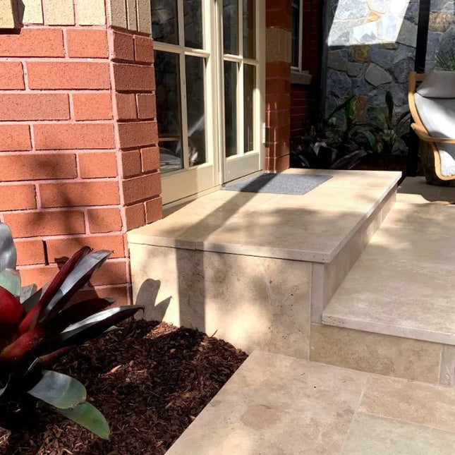 Outdoor Stone Ivory Travertine Tumbled Riser 1220X170X20mm