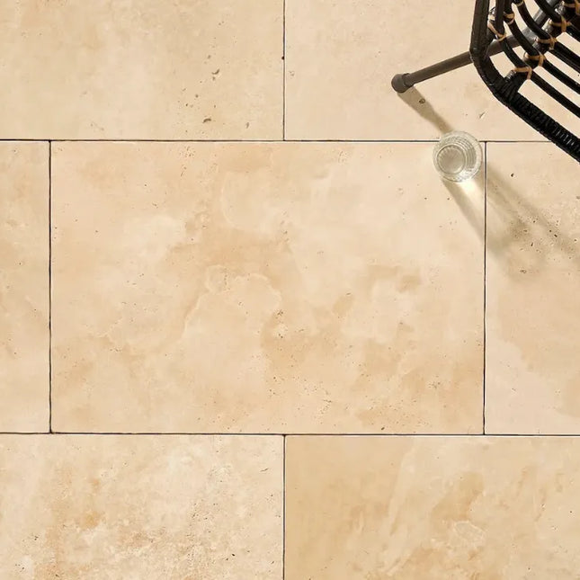 Outdoor Stone Ivory Travertine Tumbled Tile 610X406X12mm