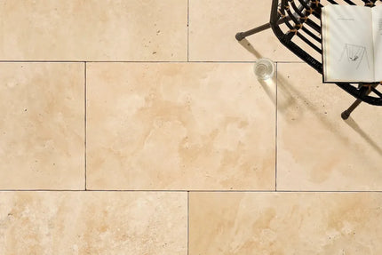 Outdoor Stone Ivory Travertine Tumbled Tile 610X406X12mm