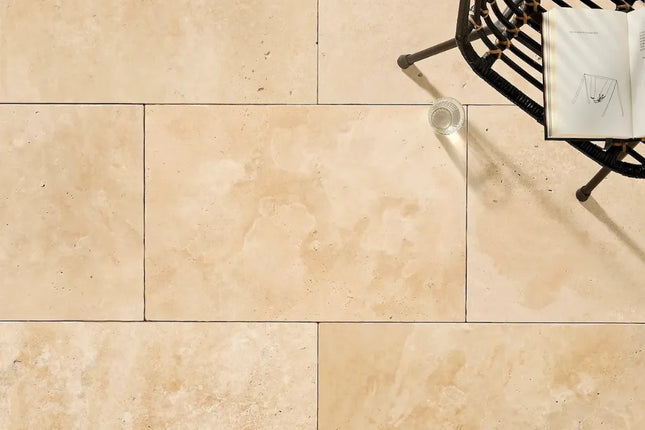 Outdoor Stone Ivory Travertine Tumbled Paver 610X406X30mm