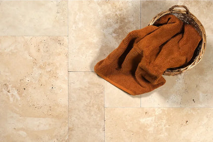 Outdoor Stone Ivory Travertine Unfilled & Tumbled Tile French Pattern 12mm