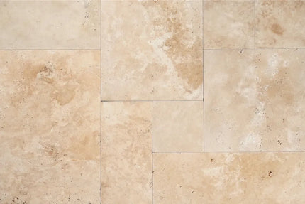 Outdoor Stone Ivory Travertine Unfilled & Tumbled Paver French Pattern 30mm