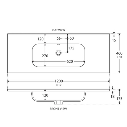 Fienza Joli Ceramic Gloss White Basin Top, 1200mm ,