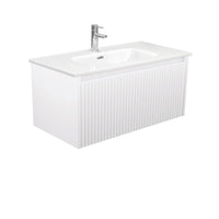 Alina Fluted Satin White 900 Wall-Hung Cabinet , With Moulded Basin-Top - Joli Ceramic