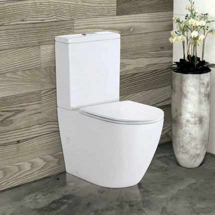 Fienza Koko Back-to-Wall Toilet Suite Slim Seat Tornado Rimless Ultra Quiet Flush Gloss White ,