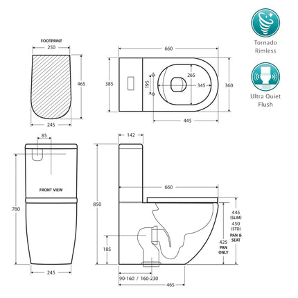 Fienza Koko Back-to-Wall Toilet Suite Slim Seat Tornado Rimless Ultra Quiet Flush Gloss White ,