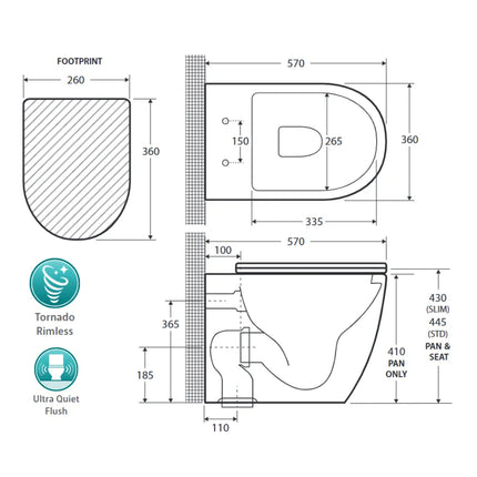 Fienza Koko Tornado Flush Wall Faced Toilet Suite, Matte White