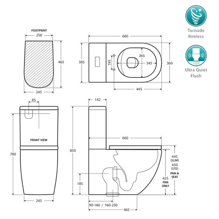 Fienza Koko Back-to-Wall Toilet Suite Tornado Rimless Ultra Quiet Flush Gloss White ,